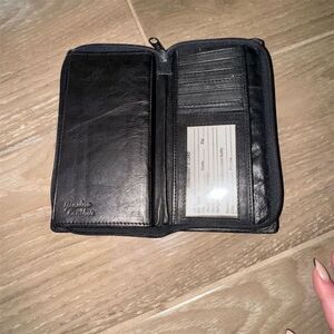 Vintage soft  Black Leather Wallet with Zipper Closure and checkbook cover